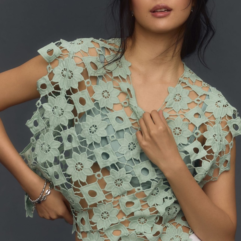 Maeve Floral Shell Top in Mint Green